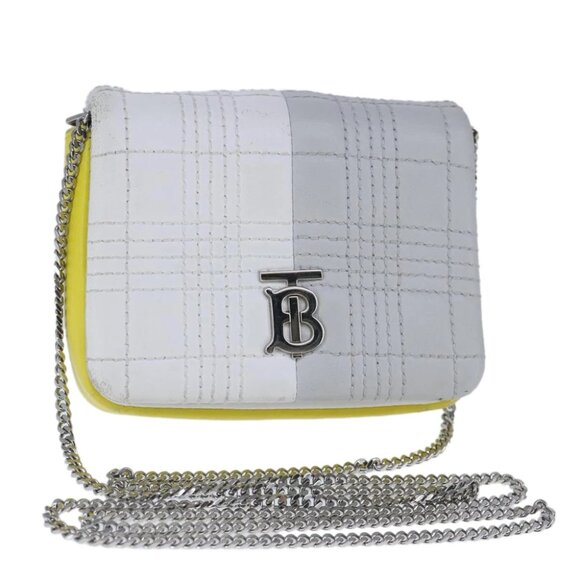 BURBERRY TB Chain Shoulder Bag Leather White Yellow Auth 102462V - Picture 1 of 14